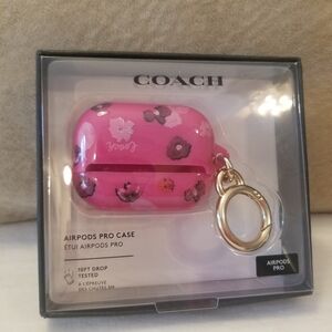 NIB Coach Apple Airpods pro case, pink floral, gold hardware, NEW